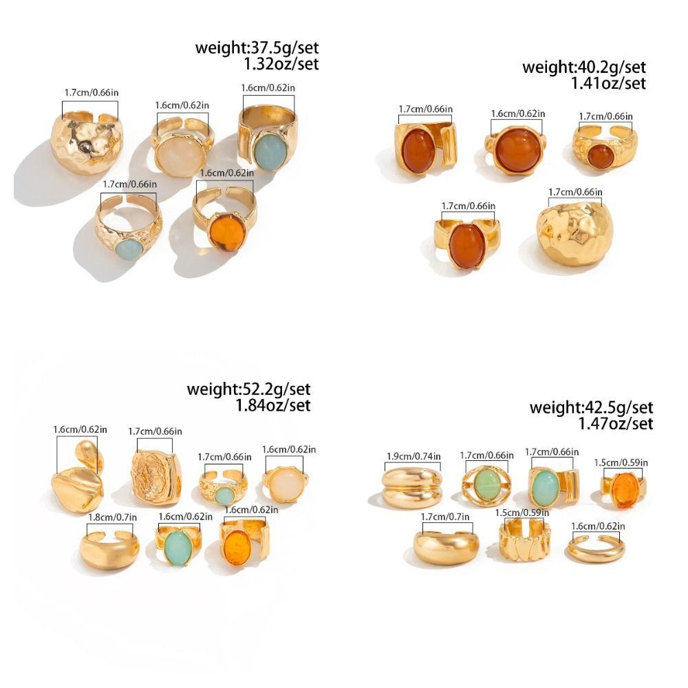 5pcs/7pcs Irregular Chunky Smooth Rings Vintage Retro Metal Ring  Matchable Jewelry