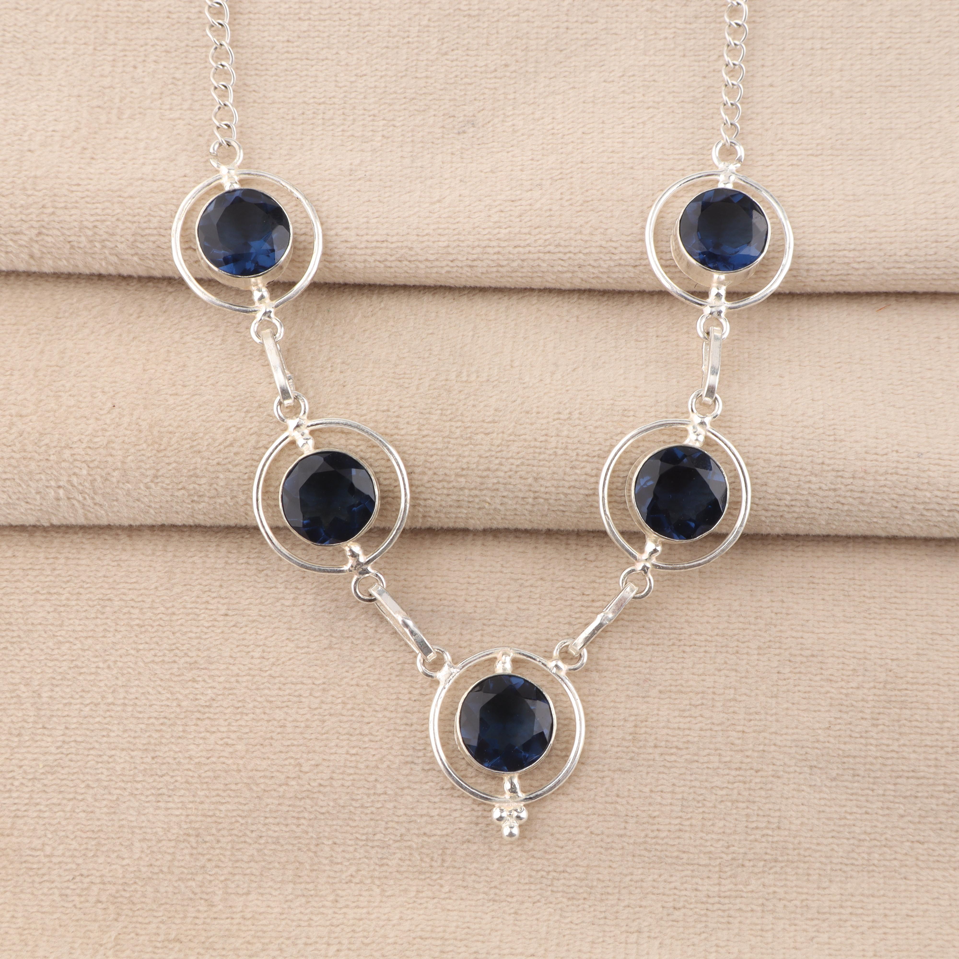 

London Blue Topaz Gemstone Silver Necklace, 925 Sterling Silver Blue Topaz Necklace, December Birthstone Jewelry RN-2-11