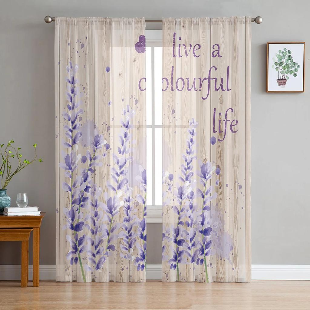 Farm Purple Fresh Flower Lavender Bicycle Tulle Window Curtains Living Room Bedroom Voile Decoration Sheer Made Of Polyester Sitting Decor