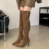 Winter Street Style Pointed Toe Knee-High Boots Women Low Heels Shoes Female Long Booties Women Shoes  De Mujer
