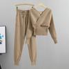 Korean Petite V-Neck Off-Shoulder Knit Two-Piece Set for Women - Autumn/Winter