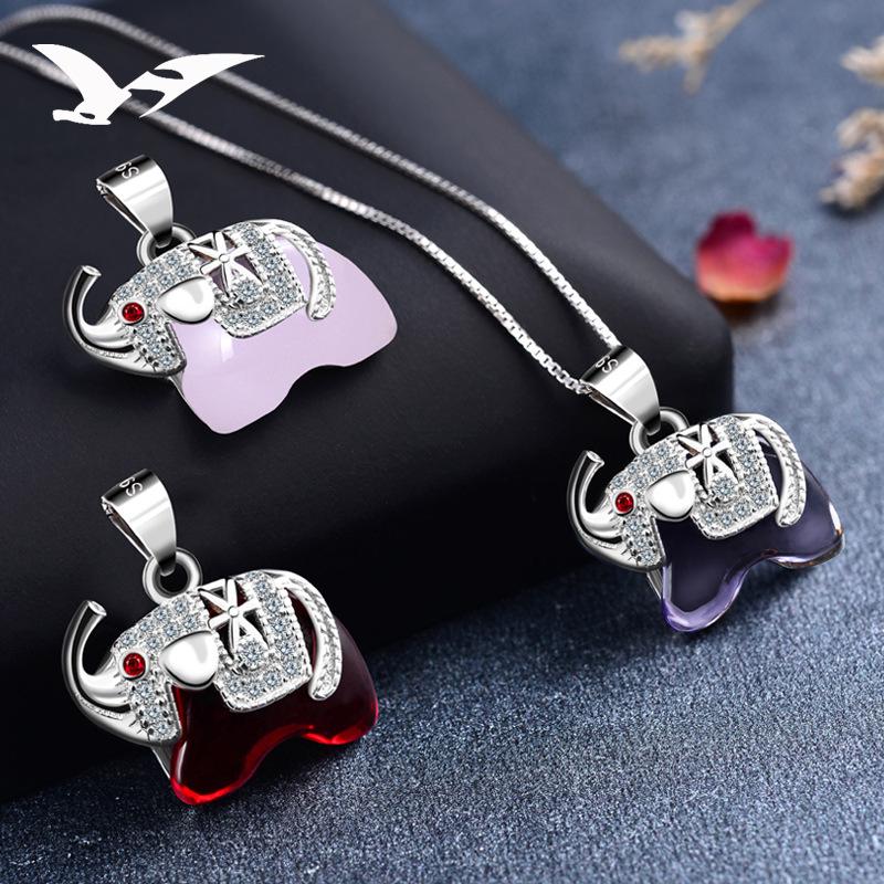 Silver Elephant Pendant Artificial Crystal+Zirconia Inlaid for Necklace Collarbone Chain(not Include Chain)