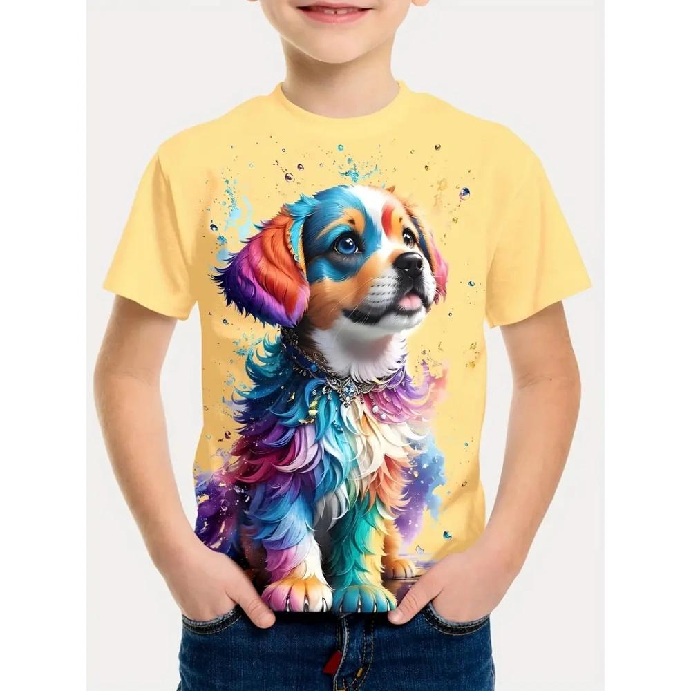 Nové retro psí 3D tištěné ležérní dětské oblečení top tričko módní dětské oblečení pro chlapce