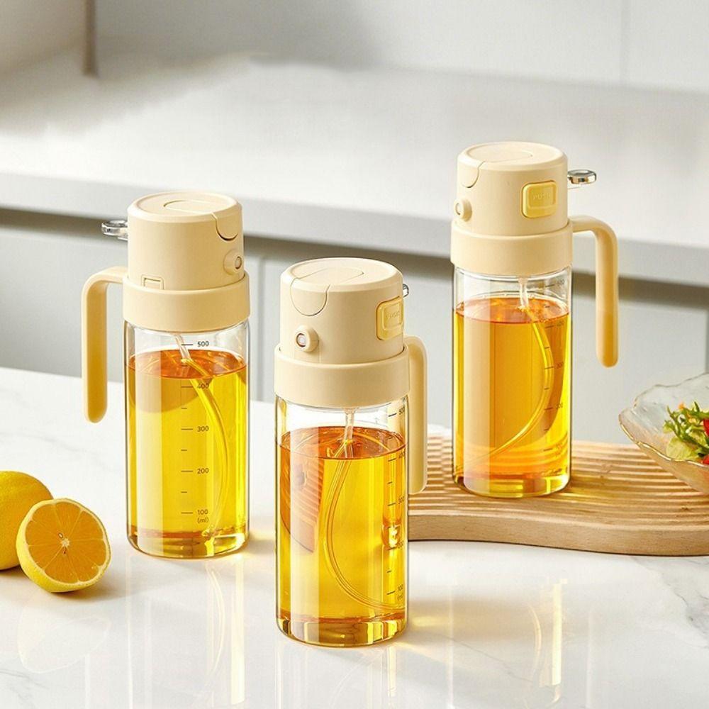 Glass 2 in 1 Oil Sprayer Automatic Lid Refillable Olive Oil Storage Bottle 500 ML Large Capacity Oil Dispenser Barbecue
