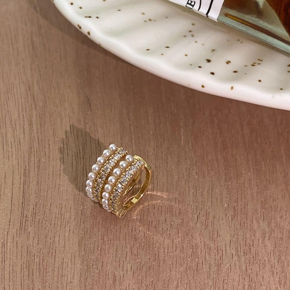 Zircon Multilayer Cartilage Clip Earrings Ear Cuff Pearls Ear Clips Korean Earrings for Women