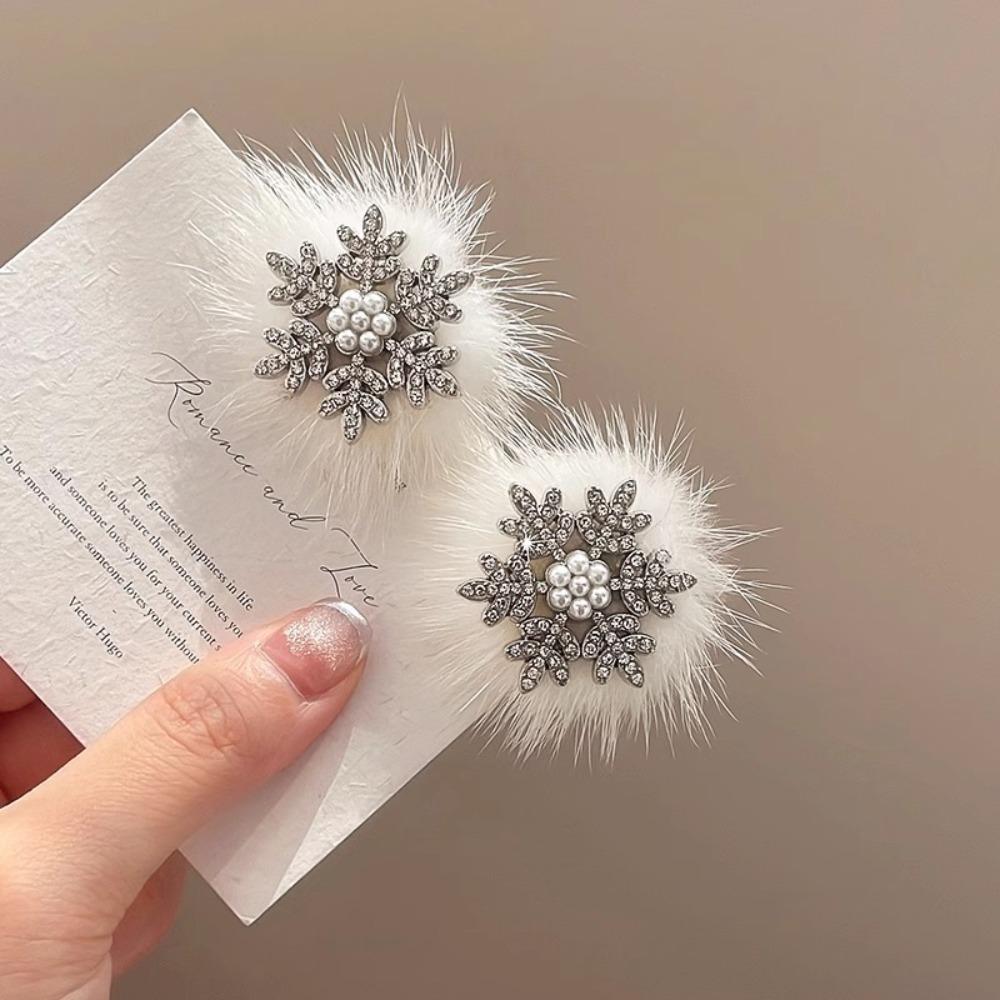 

2 шт. серебряные плюшевые заколки для волос в виде снежинок изысканные заколки для волос со стразами для женщин и девочек A