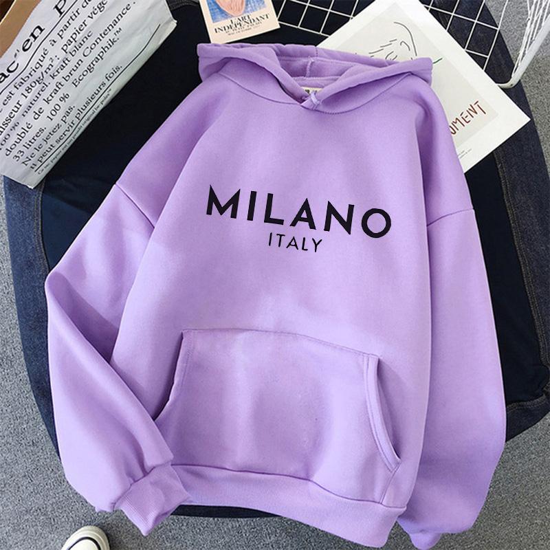Hot Milano Letter Print Hoodies Women Men Fashion Graphic Hooded 2000s Casual Unisex Sweatshirt Women's Autunm Winter Clothing