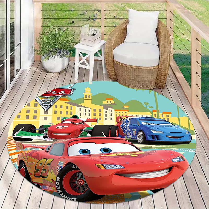 Tappeto Rotondo con Popolare Motivo Auto da Corsa Tappeto Circolare per Camera da Letto Bambini Tappetino Antiscivolo McQueen per Decorazione Casa