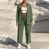 Women's Fashion Solid Color Long Sleeved Button Cardigan Top Elastic Waist Casual Pants Two-piece Set
