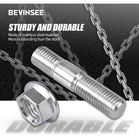 Bevinsee 12 Pairs Exhaust Manifold Stud Nuts Kit Compatible with Honda/Toyota/Nissan, M10-1.25x48mm Stainless Steel Studs & Nuts