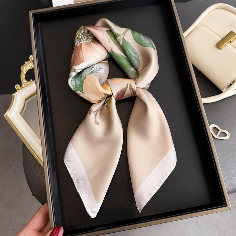 New Luxury Print Women Silk Scarf Bandana Hair Bands 70Cm Square Scarves Smooth Summer Satin Hijab Wrap Headband Foulard
