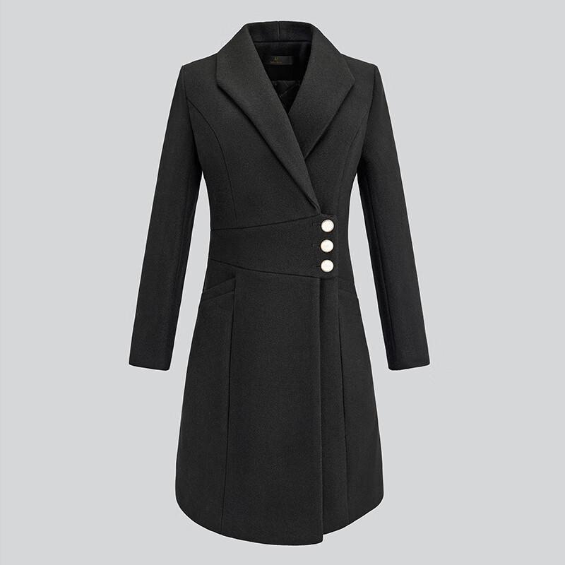 Trojman Women's Black Mid-length Padded Wool Blend Coat