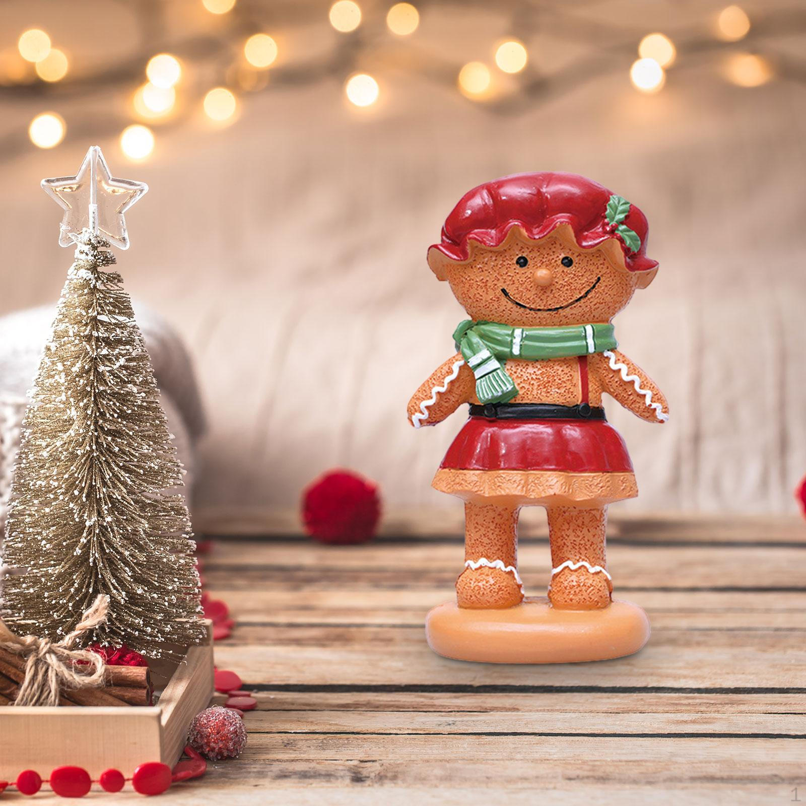 

Christmas Gingerbread Decoration Ornament Cute Decorative Sculpture Resin Figurine for Mantel, Red Skirt
