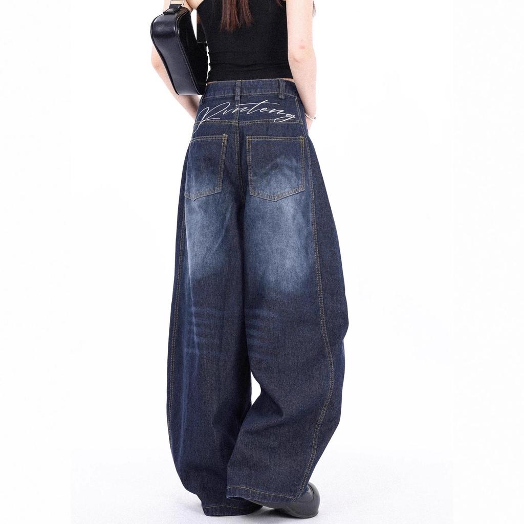 2025 Herbst/Winter Damen Washed Wide-Leg Scimitar Jeans