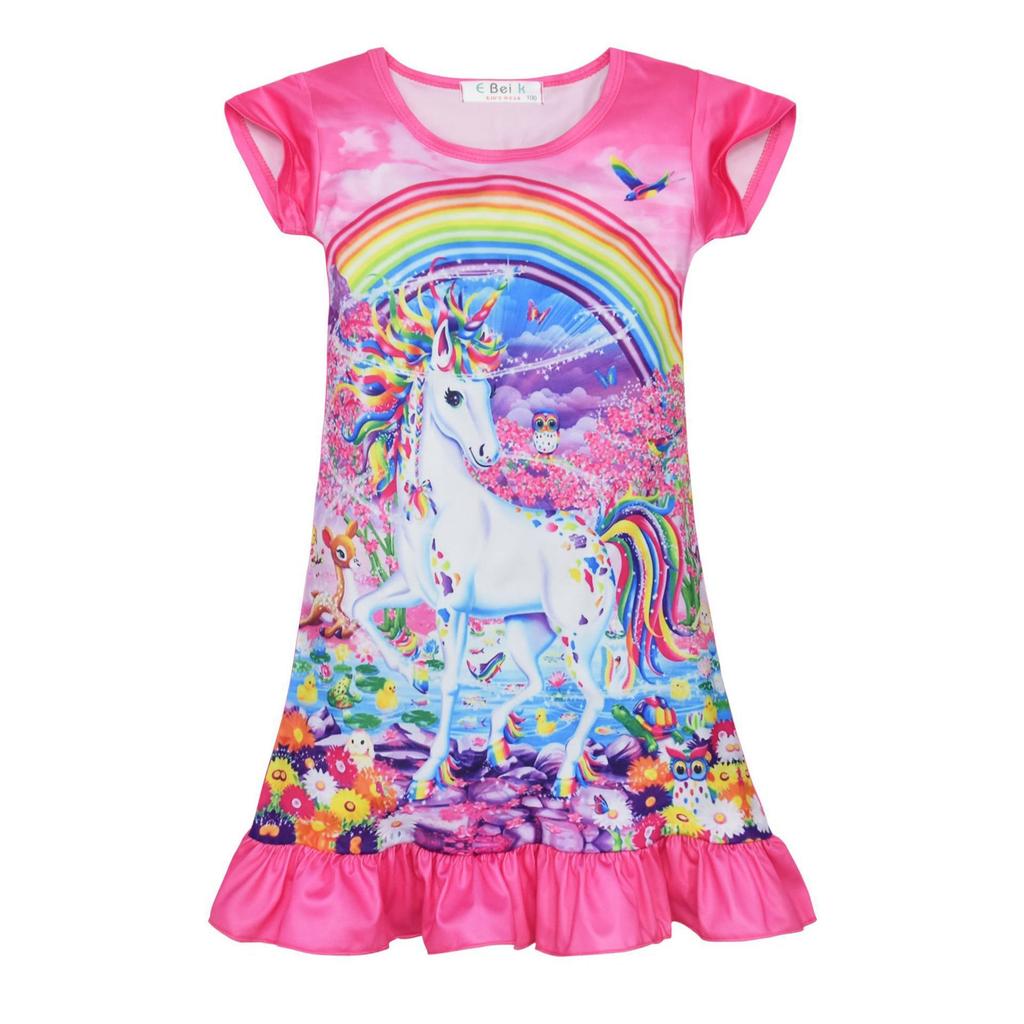 Girls Dress Cartoon Digital Printing Ice Silk Short Sleeve Pajamas Pajamas Homewear Skirt 3145