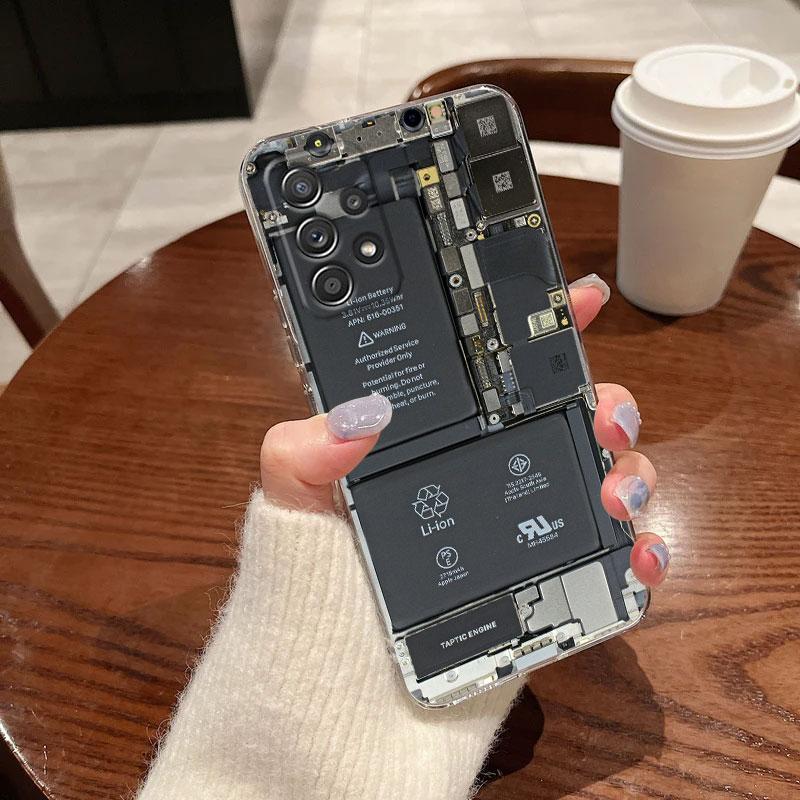 For Samsung Galaxy A55 Case A54 A52 A53 5G A15 A14 A13 A21S A23 A51 A34 A35 A33 A32 A72 A71 Phone Cover Phone Back Circuit Board