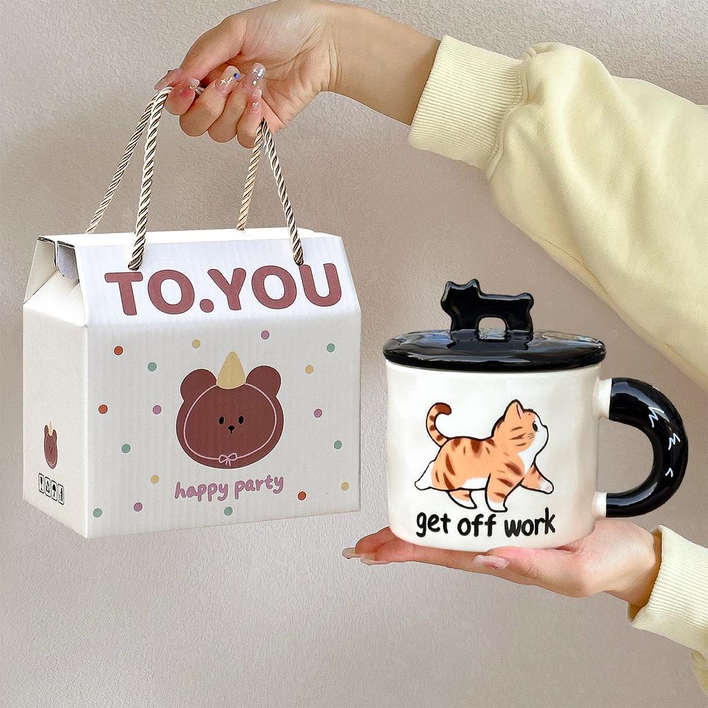 Ceramic mug with lid, girls' girlfriends' creative trend water cup, boys' practical small gift
