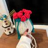 Woven Textile Rose Flower Bucket Bag With Inner Card And Phone Compartments For Casual Style