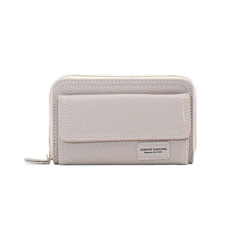 

Women S Wallet Horizontal Lychee Pattern Solid Color Mobile Phone Bag Sewing Line Simple Multi-Functional Messenger Bag світло-сірого кольору