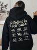 Women'S Y2K Pattern Hoodie - "Reading Is Self Care" Inspirational Design, Featuring Black Casual Street Style with Illustrations O