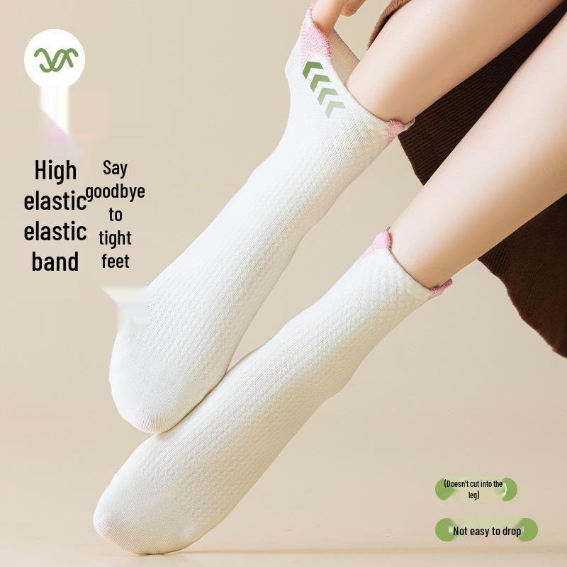 Women's Mid-Calf Pure Cotton Socks - Sweat-Absorbent, Breathable, Anti-Odor; Perfect for Spring & Autumn for Middle School Students & Ladies