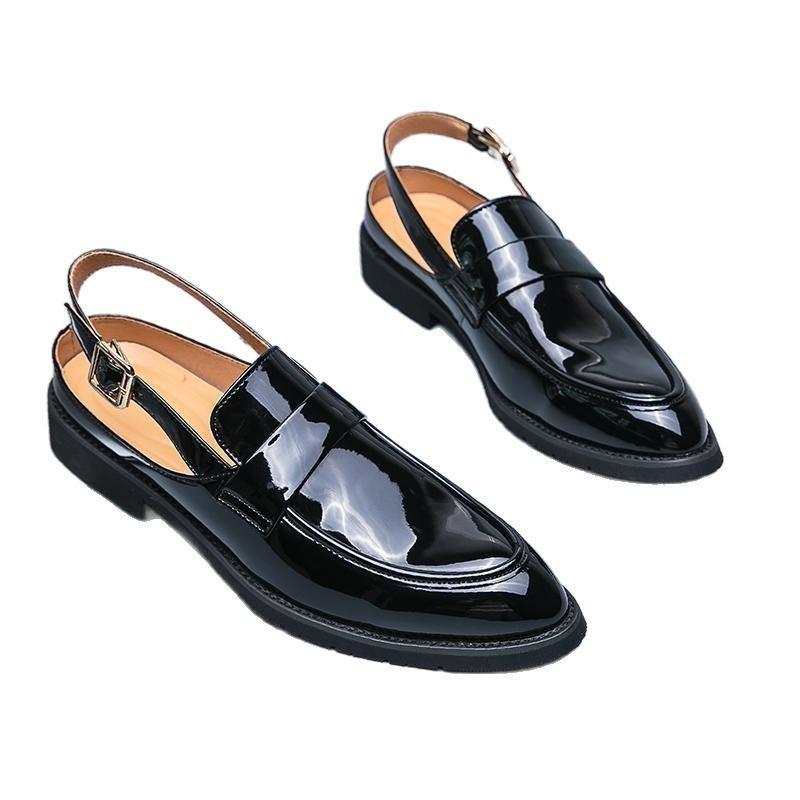 

Half slippers men s summer heelless lazy pointed leather shoes outdoor bag head men s Internet celebrity cool slippers men s fashion outside 45 чёрный