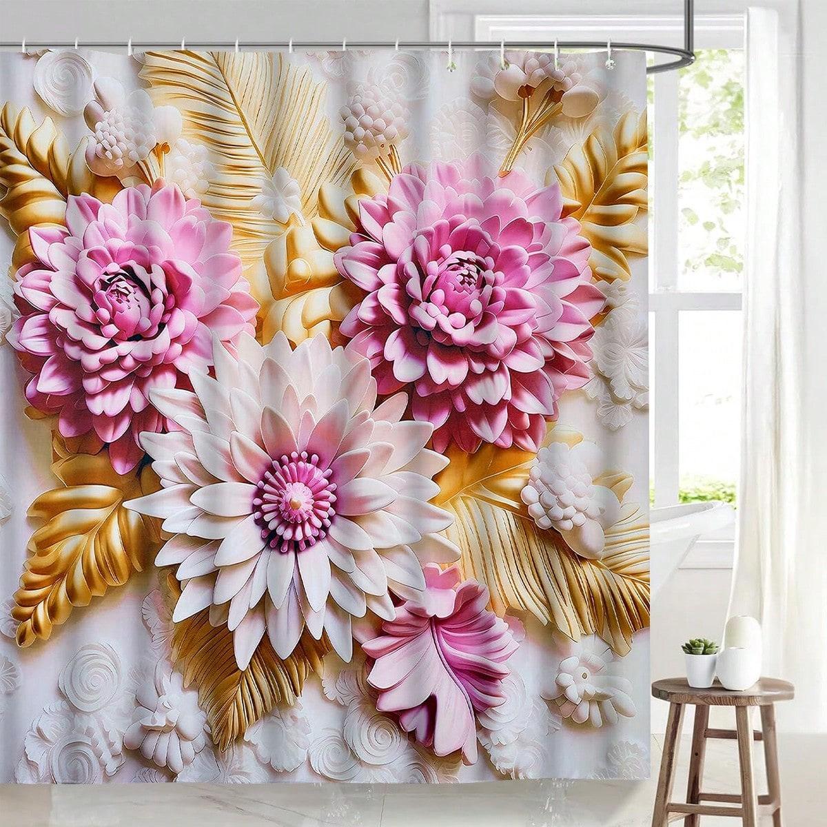 

3D Floral Shower Curtain: Embrace The Stunning Design, Soft Fabric, And Luxurious Vibes For Your Elegant Bathroom 120x180cm