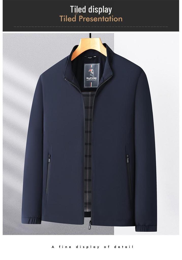 Red Festive Small Stand-Collar Casual Jacket for Middle-Aged Men - Spring/Autumn