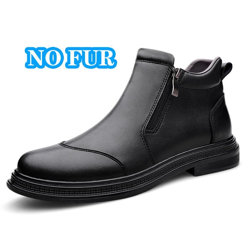 Classic Business Men's Chelsea Boots British Style Male Ankle Boots Winter Warm Genuine Leather Footwear Plush Fur  Snow Boots