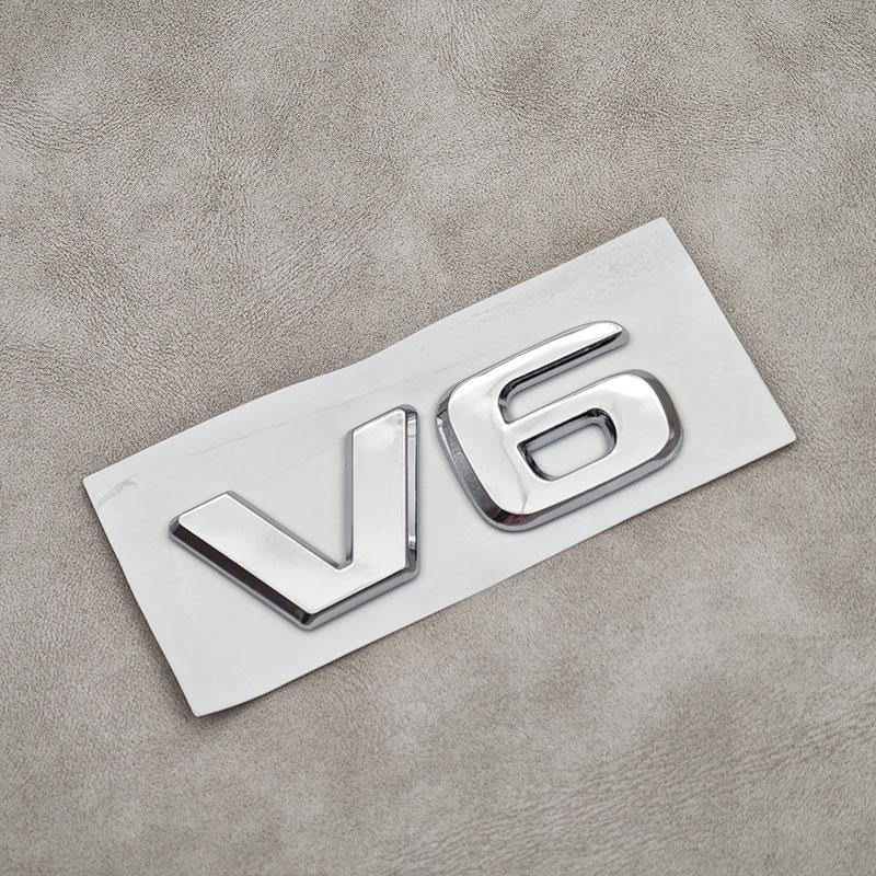 3D ABS V6 Logo Black Chrome Letter Badge Emblem Car Rear Trunk Sticker Decal For Auto Accessories