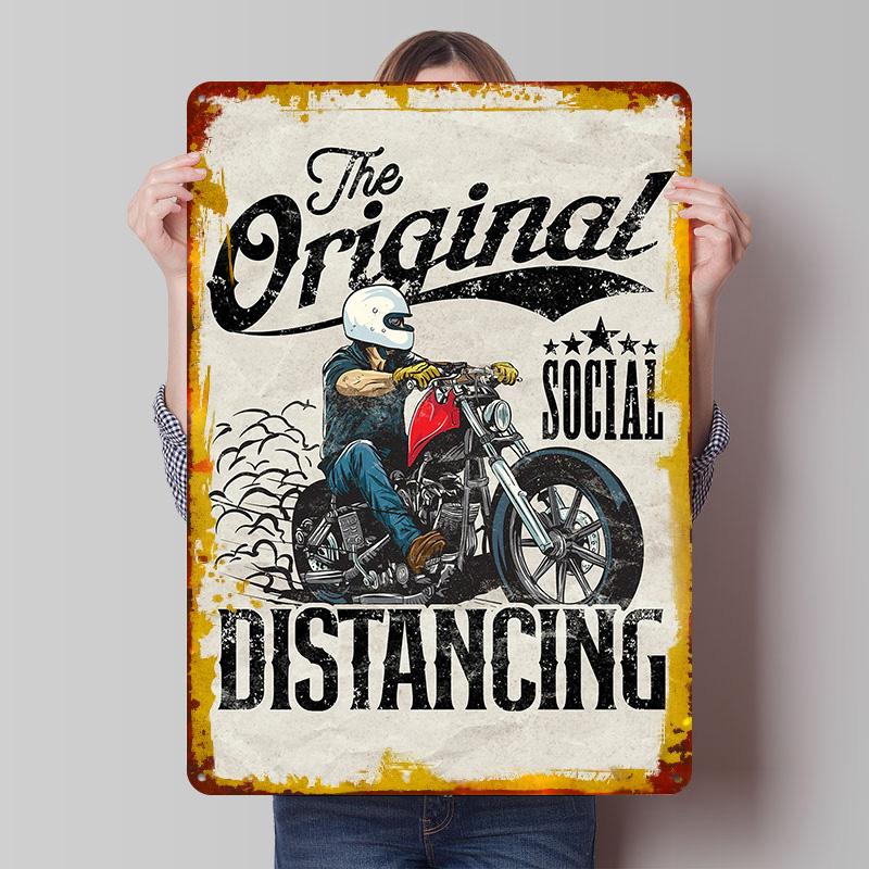 Original Social Distancing Motorcycle Tin Plaque Poster Customized Wall Art Retro Vintage Metal Signs for Man Cave Wand Deko 7.9x11.8In(20x30cm)
