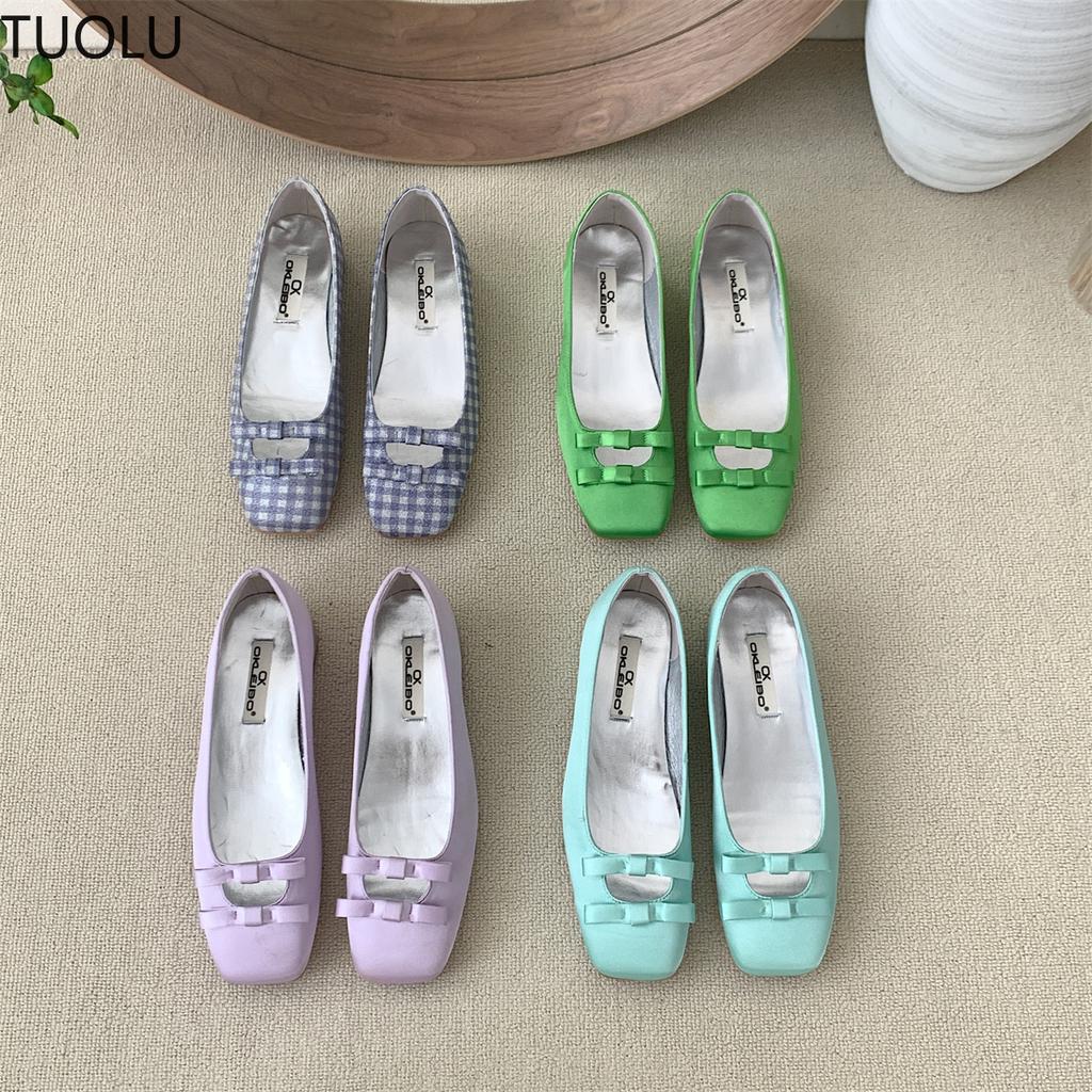 Fashion Women Flats Shoes New Summer Ballerina Shoes Sweet Bow-knot Ladies Square Toe Shallow Ballet Shoes Female Casual Slip On Loafers