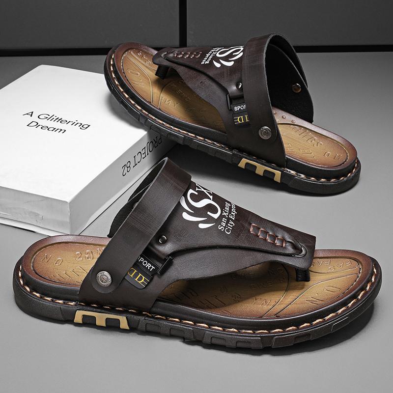 Fashion Summer Men Sandals Casual Genuine Leather Leisure Sandals Designer Shoes Men Flip Flops Casual Clip On One Piece Agency