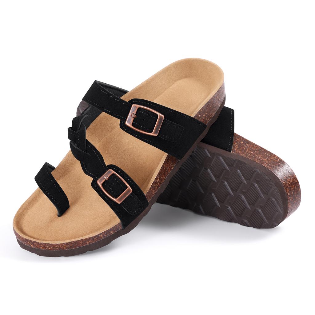 Fashion Crestar Women's Flat Clogs Sandals Classic Cork Sole Open Toe Garden Shoes With Double Buckle Lady Thick Soles Casual Slippers