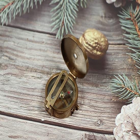 Compass Sundial Brass Compass Brass Pocket Compass Outdoor Travelling (Compass-7)