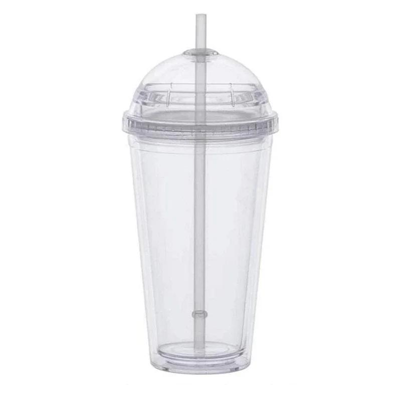 20oz sklenice na mléko s kopulovitým víčkem Plastové kelímky na nápoje s dvojitou stěnou se slámou Opakovaně použitelná láhev na čistou vodu Průhledný kelímek na ovoce
