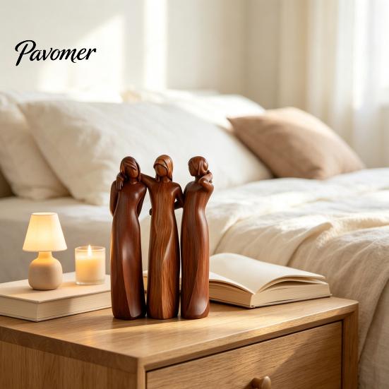 Handcrafted Wooden Statues Sisterhood Figurine, Friendship Sculpture for Living Room Home Decor Accents Bedroom Tabletop Ornament, Warm Gift