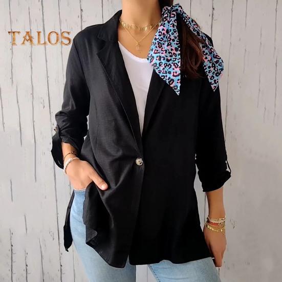 Damen Anzugjacke mit Revers, lange Ärmel, Einknopf, lockere Passform, Mantel, einfarbig, dünn, für die Arbeit, Büro, Anzugjacke, Arbeitskleidung