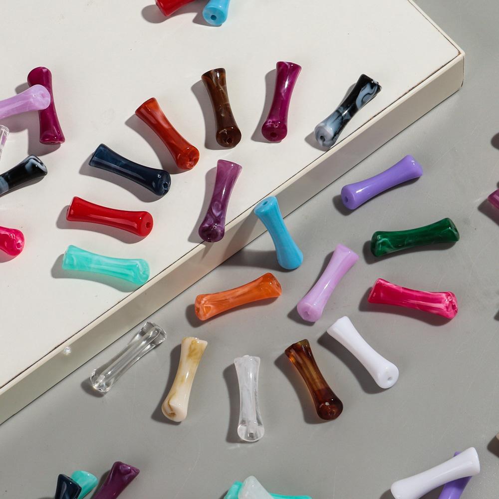 20pcs/bag Mixed Color Acrylic Thin 7x26mm Bamboo Curved Tube Loose Beads for DIY Bracelet Necklace Jewelry Craft Accessories