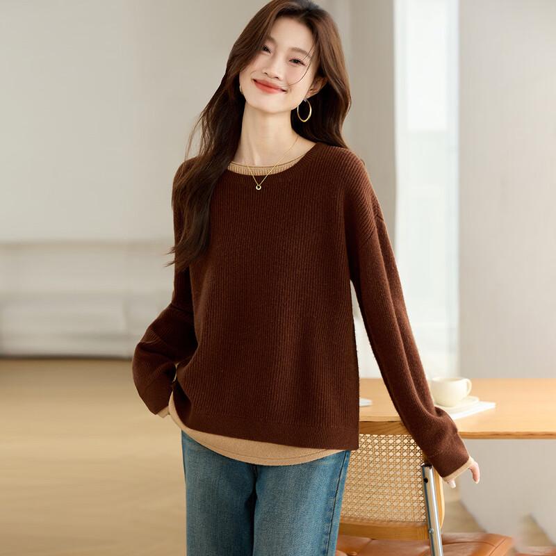 Srcr Women's Thick 100% Wool Faux Two-Piece Knit Sweater