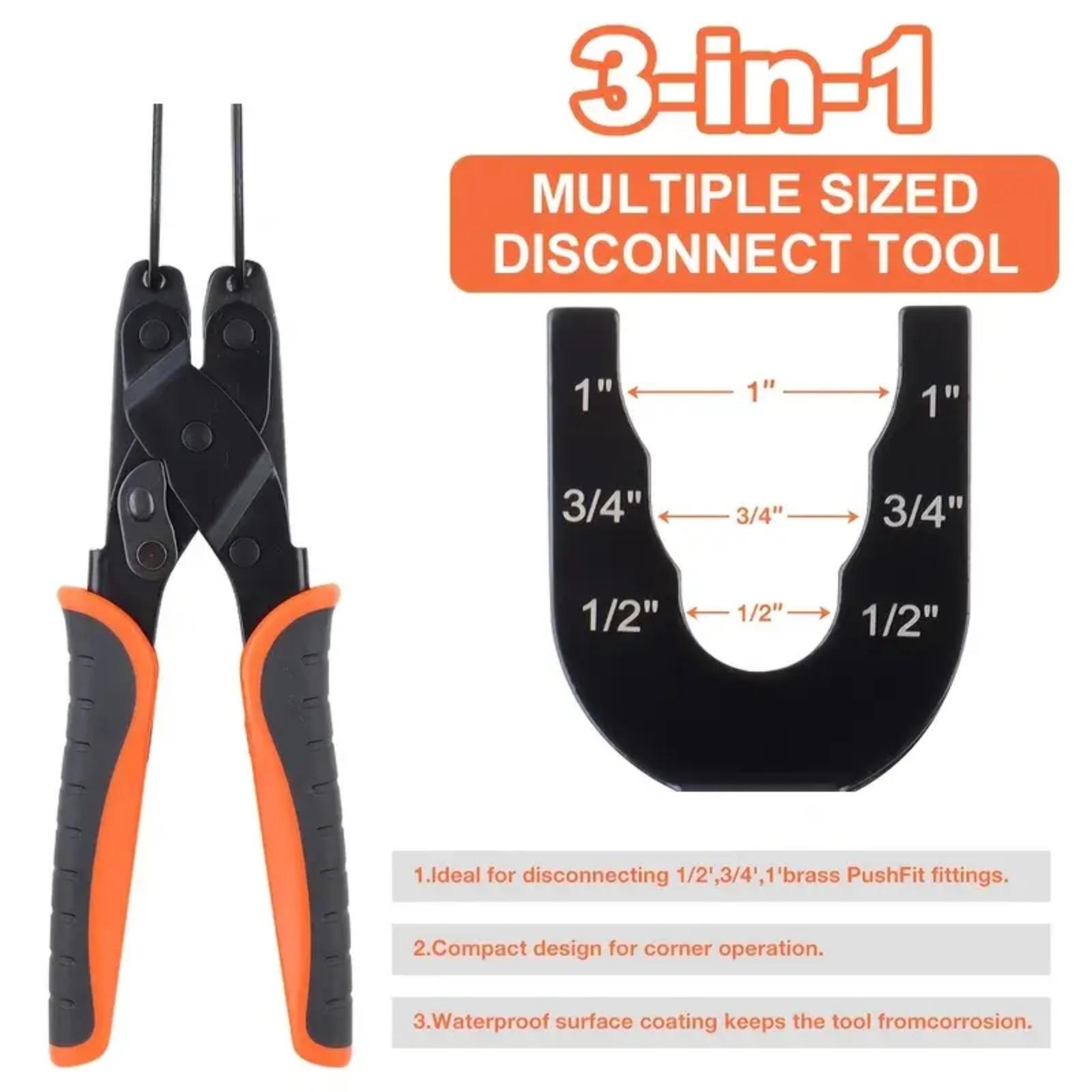 

Инструмент для снятия фитингов Push To Connect, клещи для разъединения для 1/2”, 3/4”, 1” вставных фитингов, сантехнический инструмент для снятия труб PEX, ПВХ, медных труб One Size