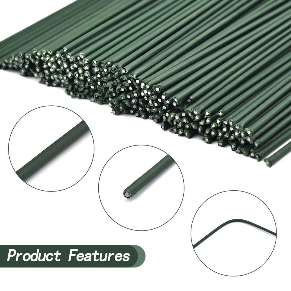 100Pcs/lot 15/20/25/30/40cm Artificial Green Flower Stems DIY Floral Material Wire Stem Handmade Flexible Iron Garden Accessoies