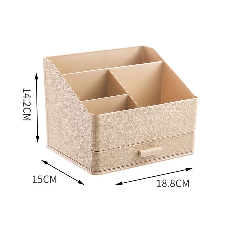 Multifunctional Desk Top Pen Holder with Imitation Leather Texture Creative Storage Appliance with Drawer