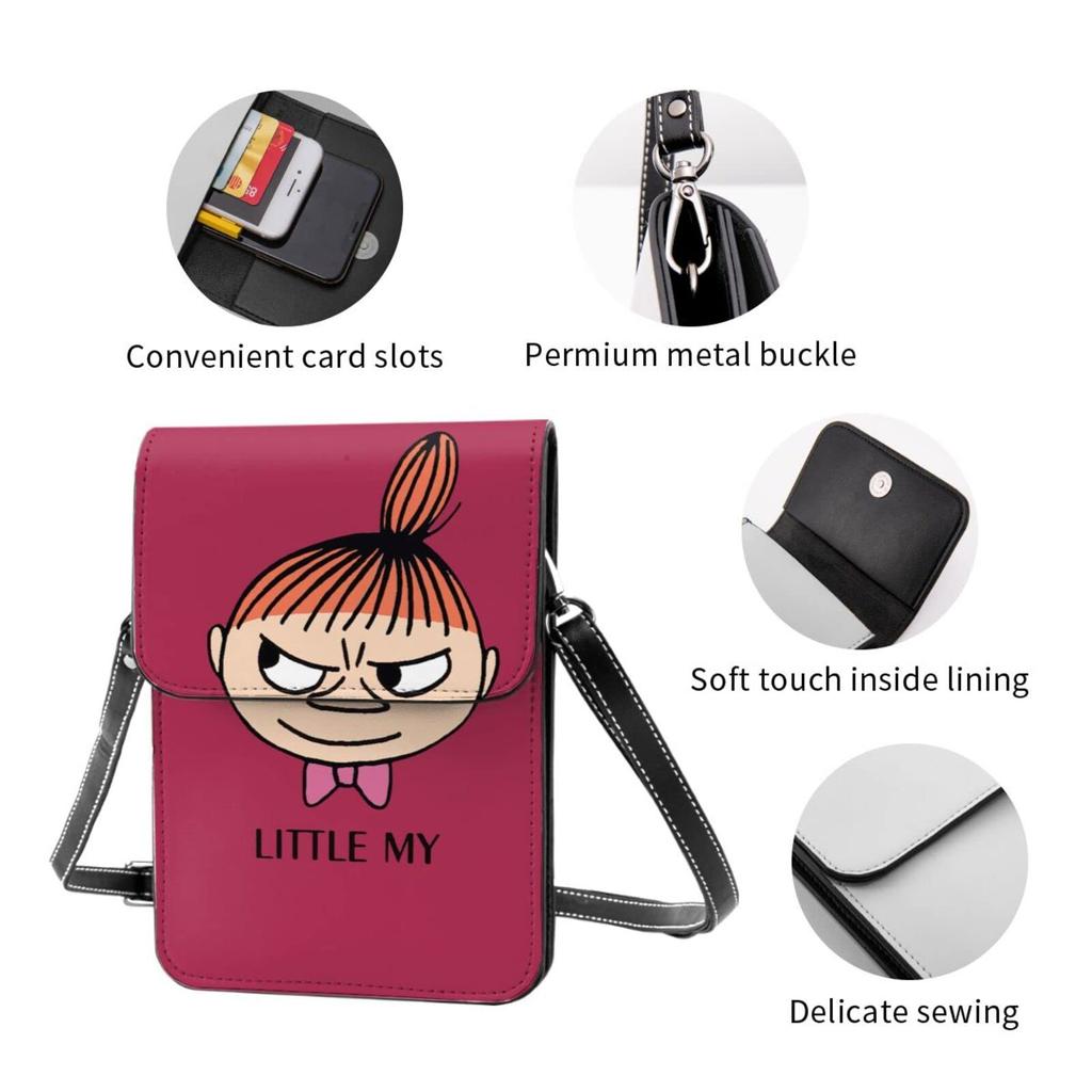 Moomin genuine leather smartphone shoulder slim mini pouch for women and popular 19cm high x wide x 1cm thick pouch, bag, men, wallet/crossbody bag,
