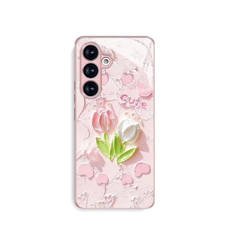 Tulip Oil Painting Glass Phone Case for Samsung Galaxy S25 FE/S23+/S24 Ultra