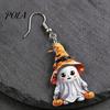 Anti-rust Metal Earrings 1 Pair Halloween Cute Ghost Earrings, Acrylic Dangle with Witch Secure Fit Hat Pumpkin Bat, Anti-Rust Hooks, Playful