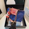 New Red Plaid Handbag Lazy Commuter Tote Bag To Work One Shoulder Hand Carry Canvas Bag
