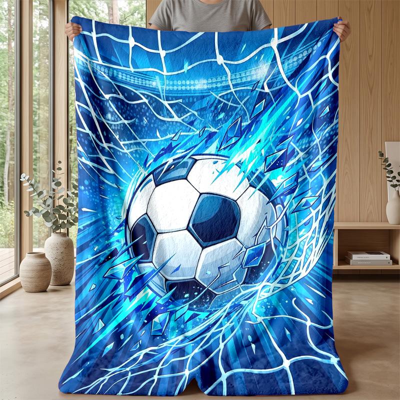 Soccer Ball Crashes Through Rocks Theme blanket Lightweight Warm Flannel Blanket Decorative Throw Blanket for Home Decoration