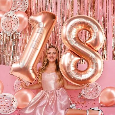 32 Zoll roségold pink lila Zahlenballons, Geburtstagsfeierdekorationen, Hochzeit, Jubiläumszahlenballondekorationen
