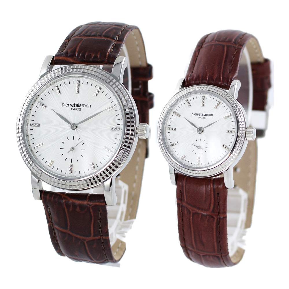 

Пьер Таламон и Парные часы с маленькими 38-мм и коричневой кожей крокодила с серебром и секундной стрелкой для мужчин и женщин, 28 мм, корпус, PT-5100H-3 PT-5100L-3